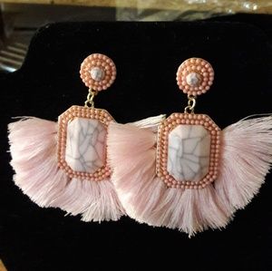 Light Pink Tassel Pierced Earrings